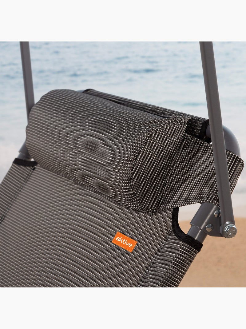 Set van 2 opvouwbare strandstoelen met parasol en gewatteerd kussen aktive Grijs - Kiabi