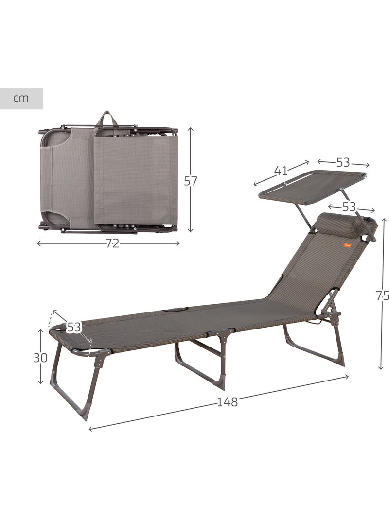 Set van 2 opvouwbare strandstoelen met parasol en gewatteerd kussen aktive Grijs - Kiabi