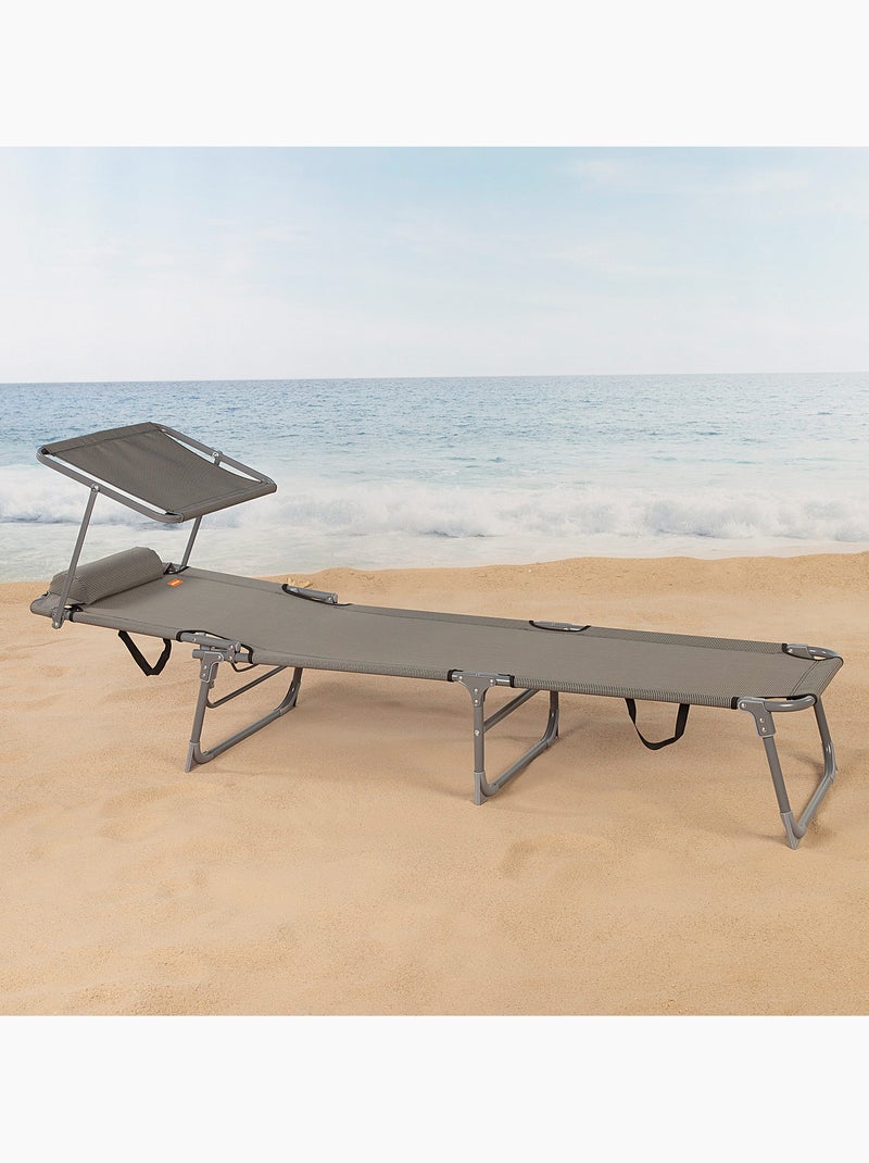 Set van 2 opvouwbare strandstoelen met parasol en gewatteerd kussen aktive Grijs - Kiabi