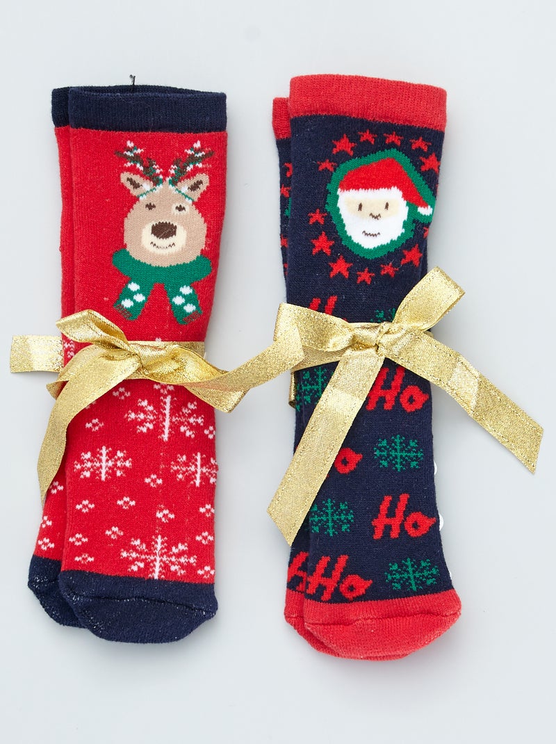 Set van 2 paar kerstsokken rood / blauw - Kiabi