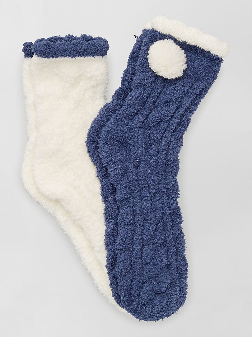 Set van 2 paar sokken van zacht tricot BLAUW - Kiabi