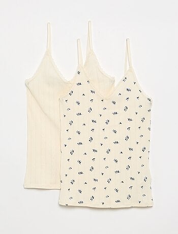 Set van 2 pointelle topjes met print