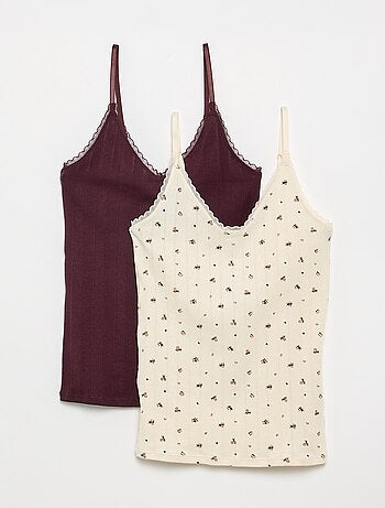 Set van 2 pointelle topjes met print