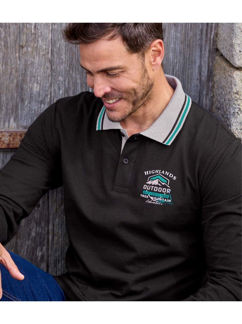 Set van 2 polo’s met lange mouwen - ATLAS FOR MEN Blauw Zwart - Kiabi