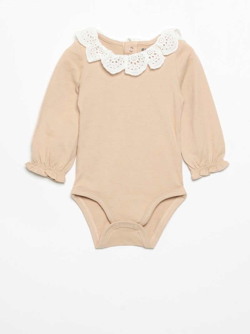 Set van 2 rompertjes met kraag van broderie anglaise Biege - Kiabi