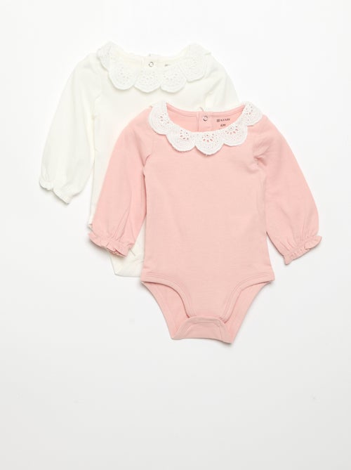 Set van 2 rompertjes met kraag van broderie anglaise - Kiabi