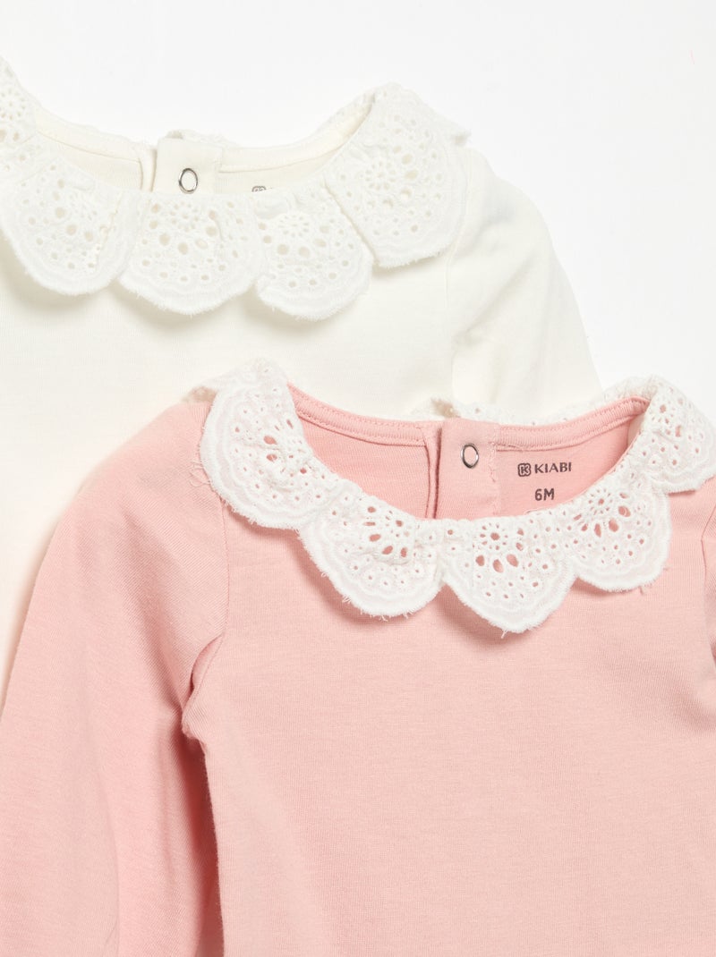 Set van 2 rompertjes met kraag van broderie anglaise Wit - Kiabi