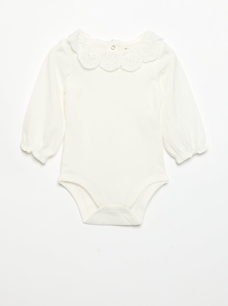 Set van 2 rompertjes met kraag van broderie anglaise Wit - Kiabi