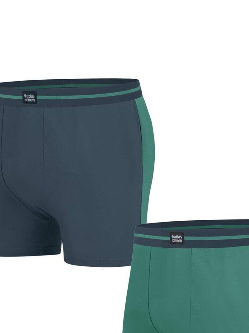 Set van 2 sportieve boxershorts van stretchkatoen  - atlas for men Blauw Groen - Kiabi