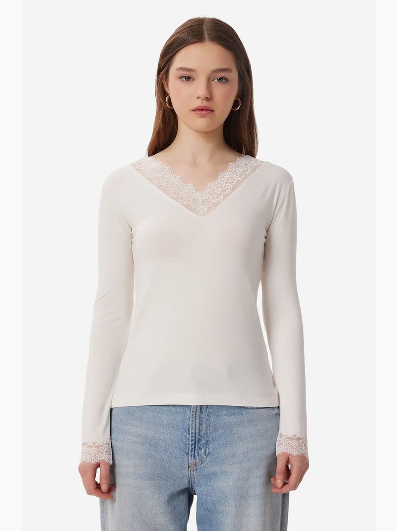 Set van 2 t-shirts lange mouw viscosemix istanbul Wit - Kiabi