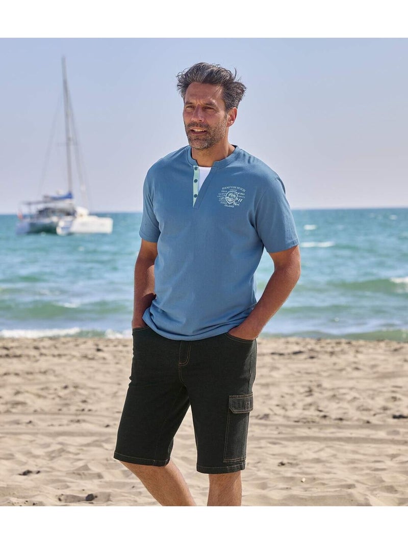 Set van 2 T-shirts met fantasiehals - ATLAS FOR MEN Turkoois - Kiabi