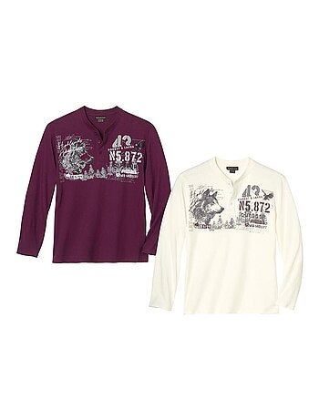 Set van 2 effen wolven t-shirts met knopenhals - atlas for men