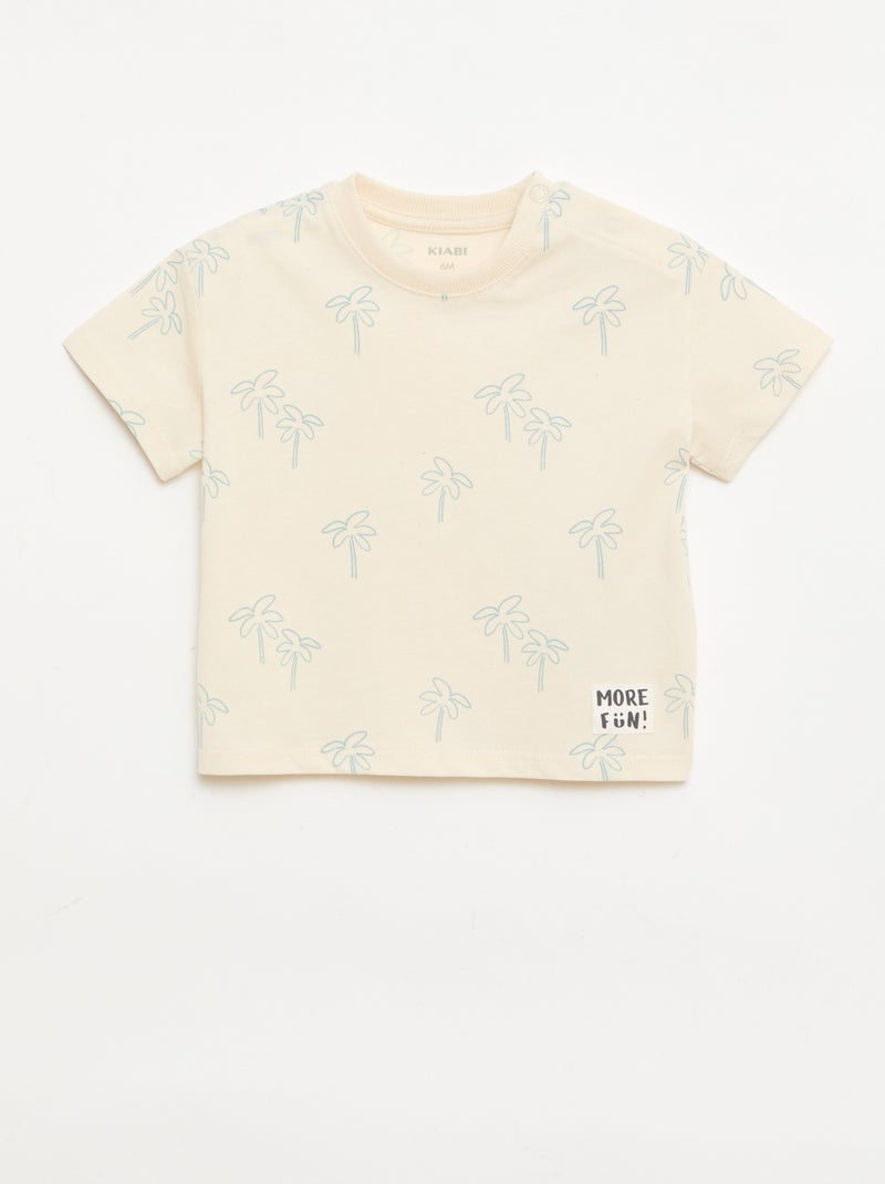 Set van 2 T-shirts met korte mouwen van katoenen jerseytricot Beige - Kiabi