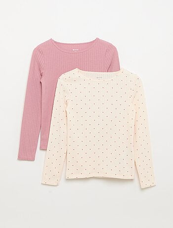 Set van 2 T-shirts met lange mouwen van fantasietricot