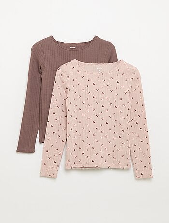 Set van 2 T-shirts met lange mouwen van fantasietricot
