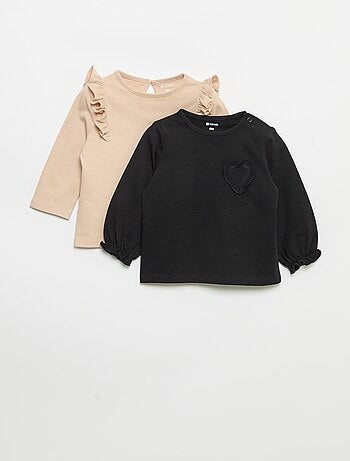Set van 2 T-shirts met lange mouwen van katoenen jerseytricot