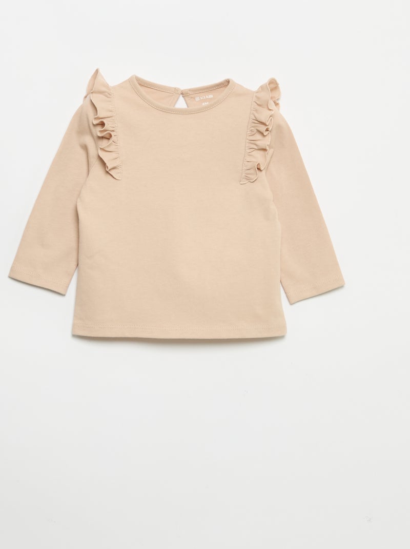 Set van 2 T-shirts met lange mouwen van katoenen jerseytricot Biege - Kiabi