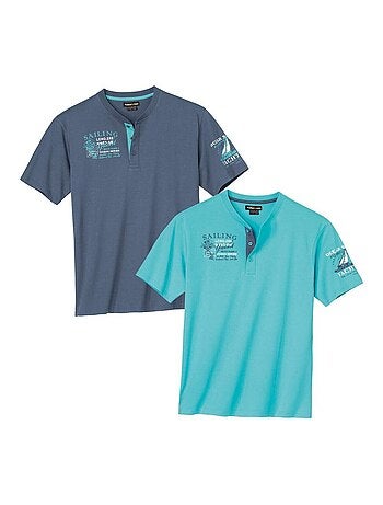Set van 2 T-shirts met Tunesische hals Sailing - ATLAS FOR MEN