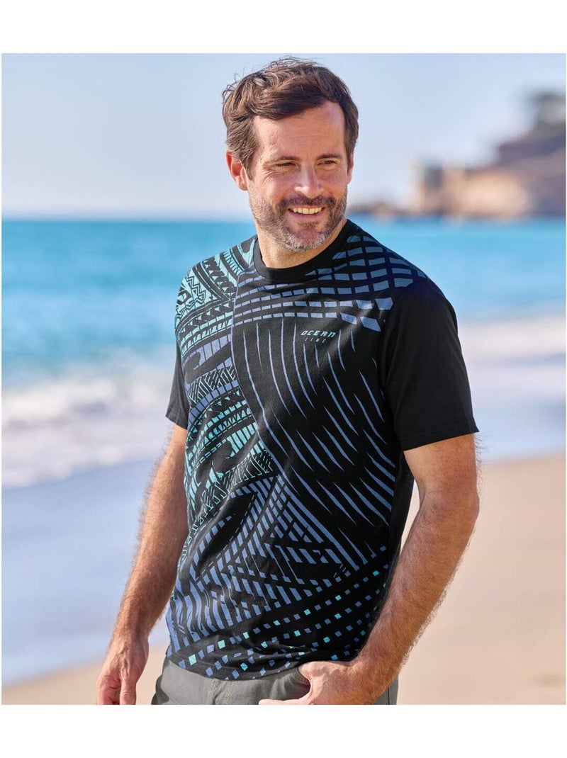Set van 2 t-shirts ocean line - atlas for men Blauw Zwart - Kiabi