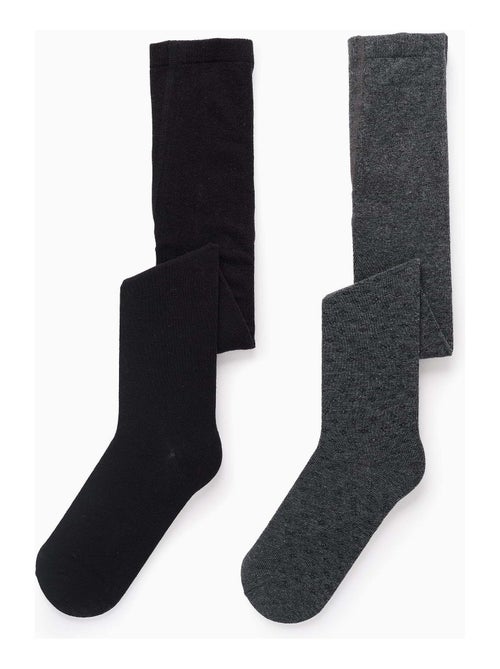 Set van 2 tights effen/ruit - Kiabi