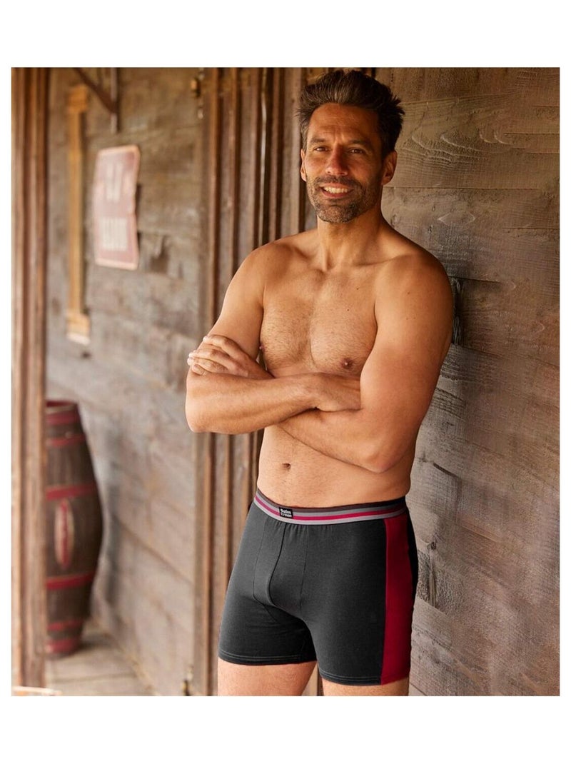 Set van 2 tweekleurige boxershorts met stretch - ATLAS FOR MEN Bordeauxgrijs Grijs - Kiabi