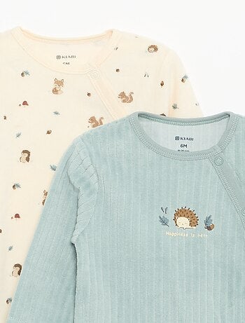 Set van 2 velours pyjama's met voetjes