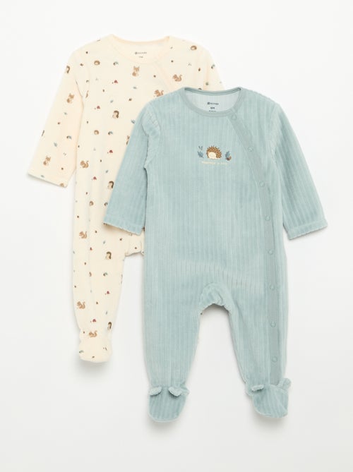 Set van 2 velours pyjama's met voetjes - Kiabi Set van 2 velours pyjama's met voetjes - Kiabi