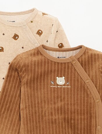 Set van 2 velours pyjama's met voetjes
