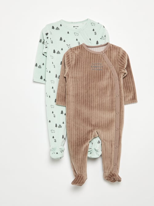 Set van 2 velours pyjama's met voetjes - Kiabi