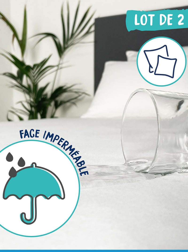 Set van 2 waterdichte hoofdkussenbeschermers WIT - Kiabi