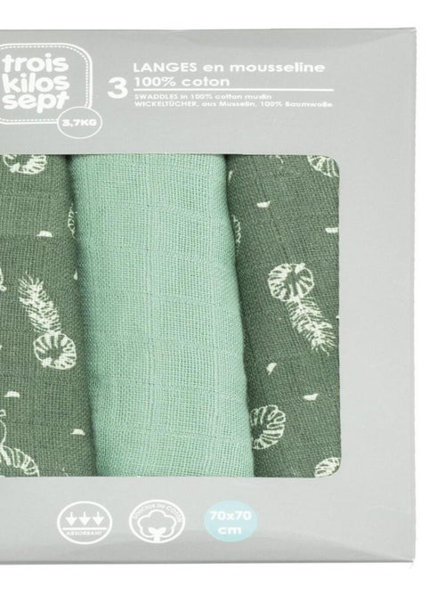 Set van 3 babyluiers met bladmotief - Kiabi