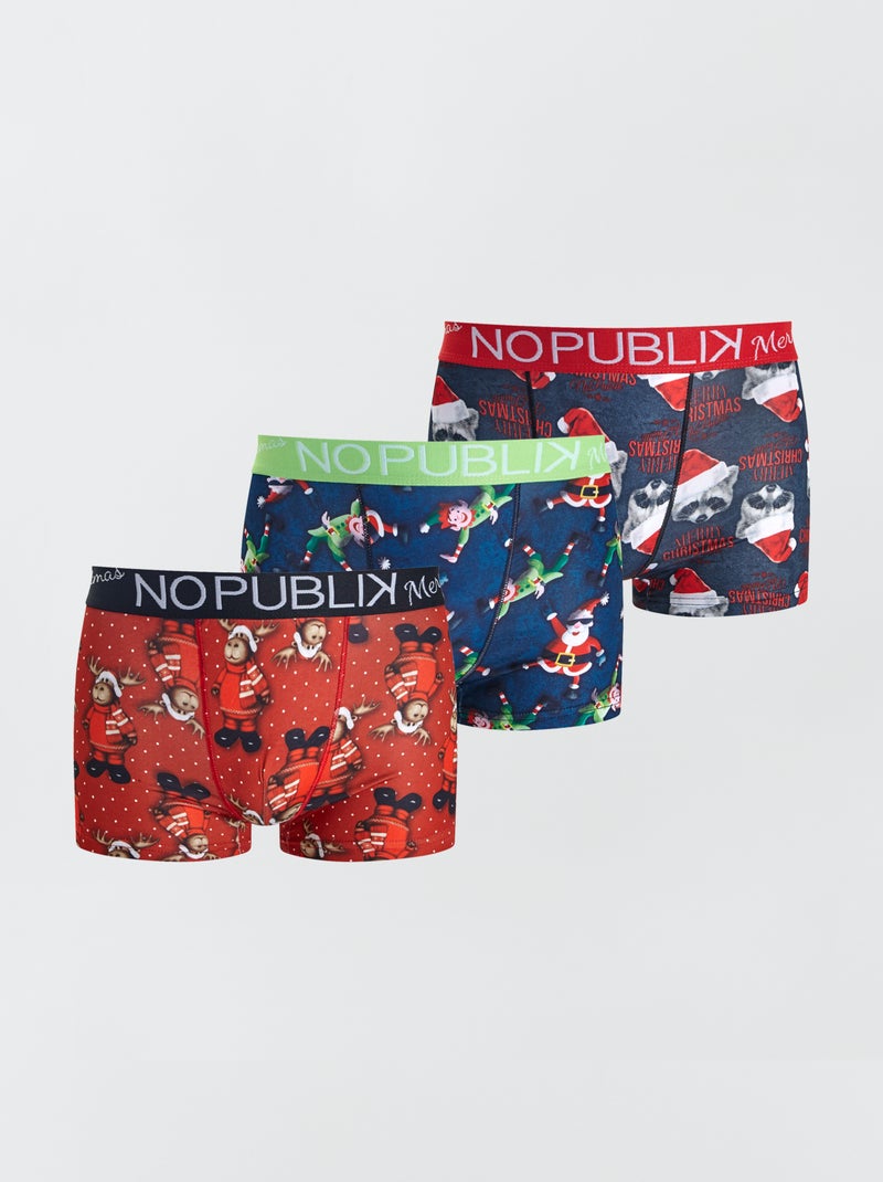 Set van 3 boxershorts met kerstprint 'No Publik' BIEGE - Kiabi