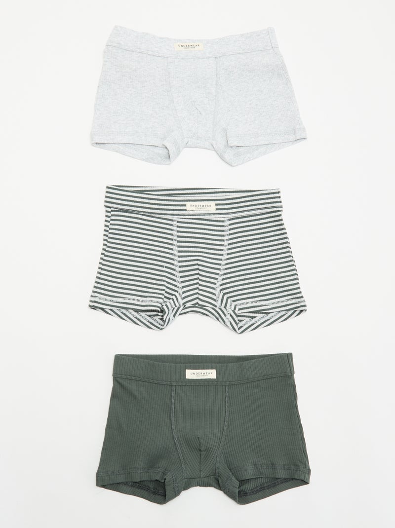 Set van 3 boxershorts van ribtricot Kaki - Kiabi