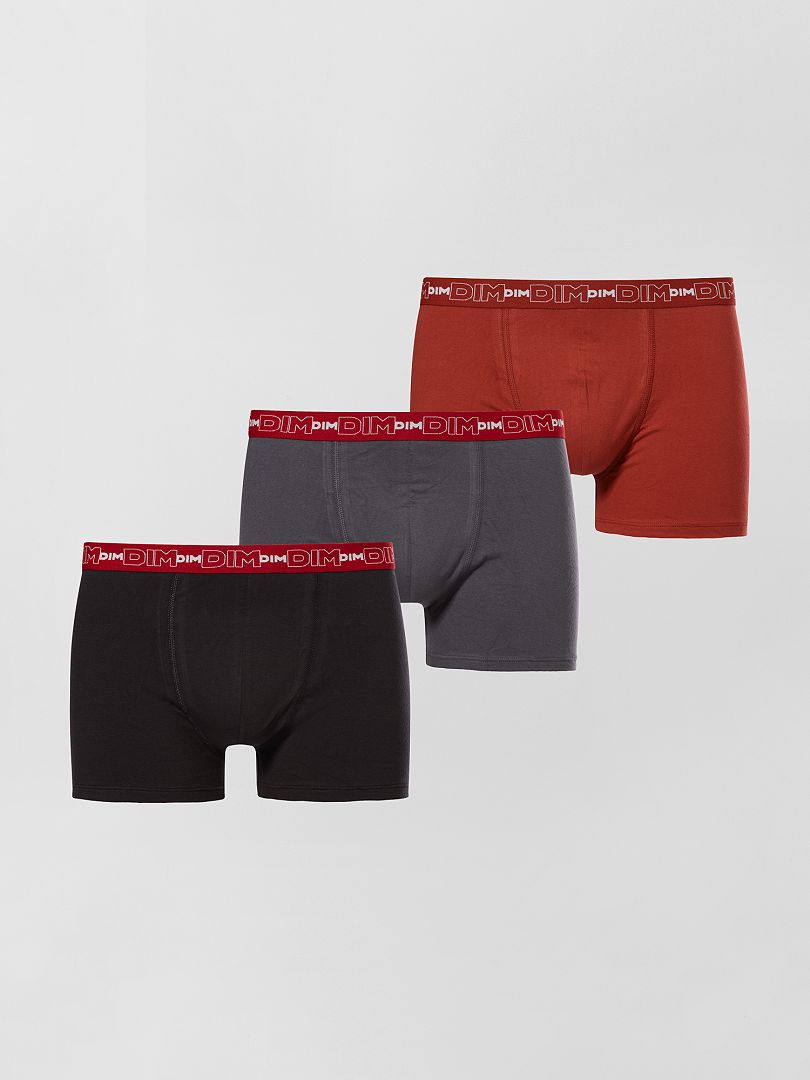 Set van 3 boxershorts van stretch katoen van DIM grijs /rood / zwart - Kiabi