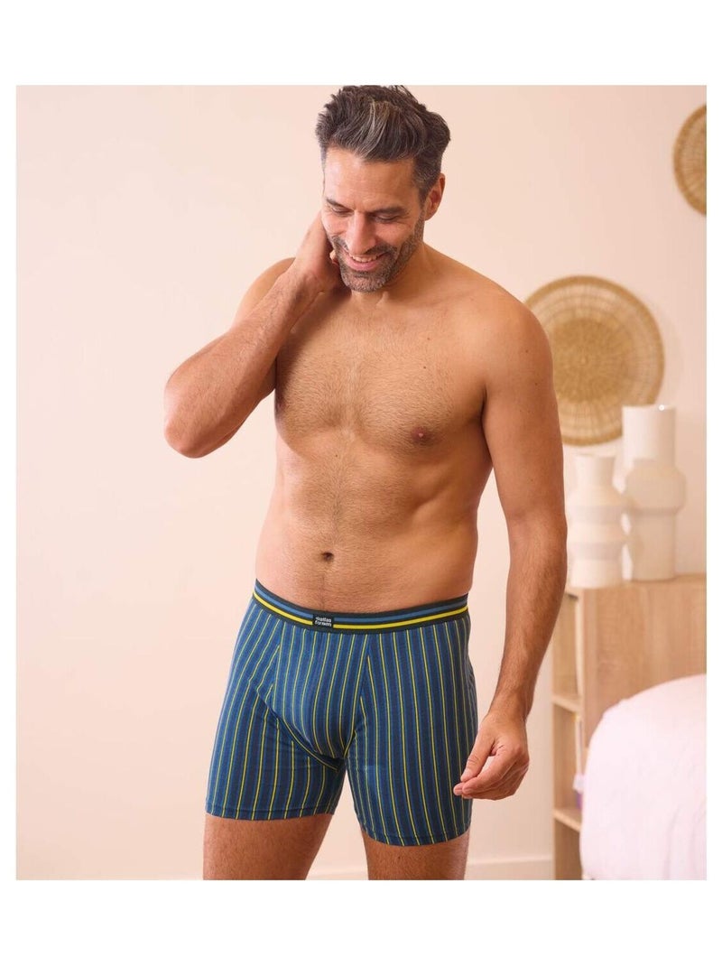 Set van 3 boxershorts van stretchkatoen  - ATLAS FOR MEN Blauw Geel - Kiabi