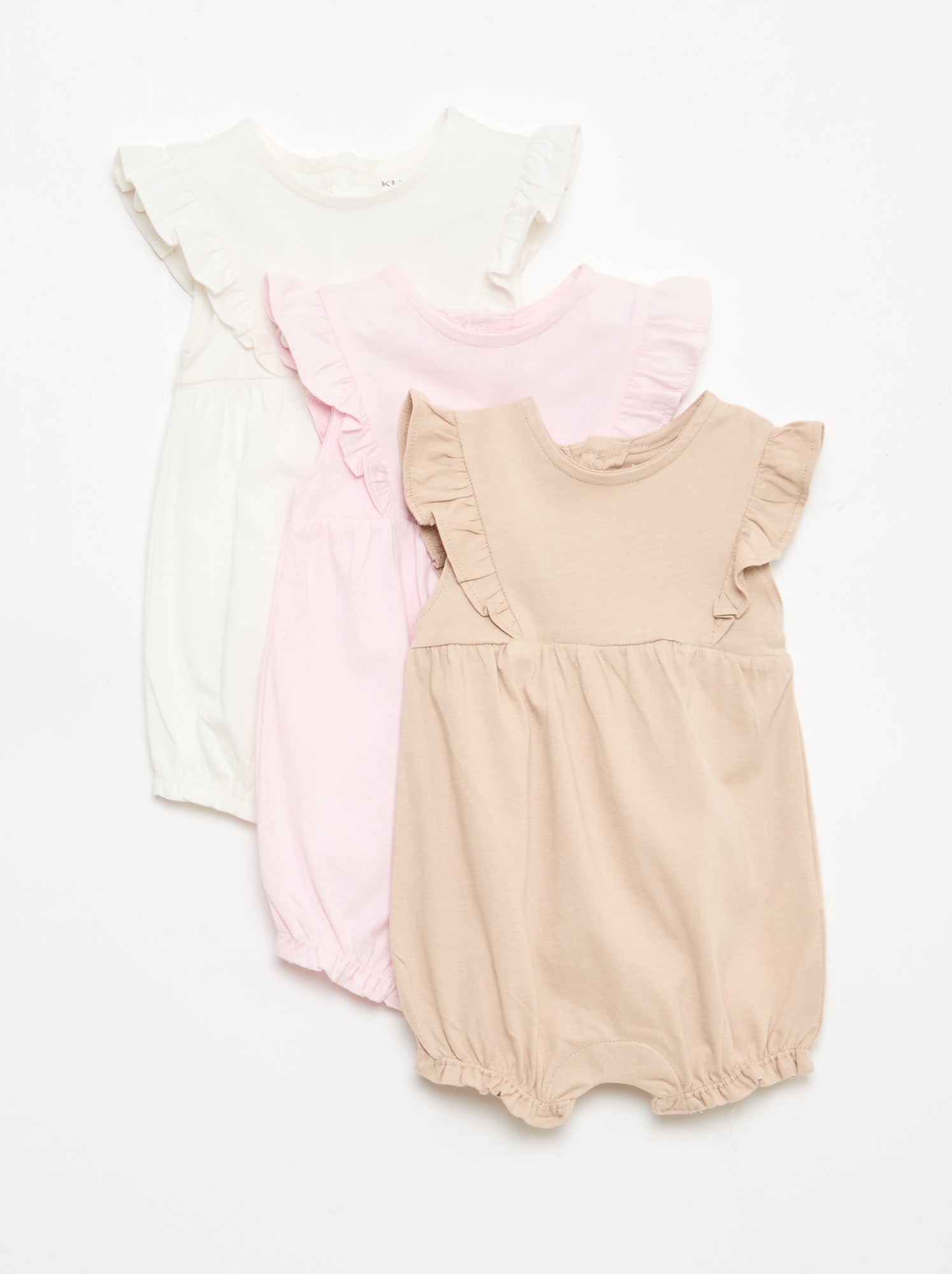 Set van 3 effen en geplooide rompertjes