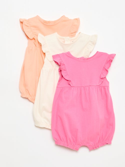 Set van 3 effen en geplooide rompertjes - Kiabi