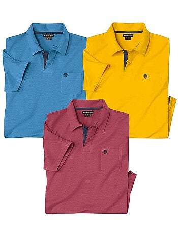 Set van 3 katoenen polo’s zonder knoopjes - ATLAS FOR MEN