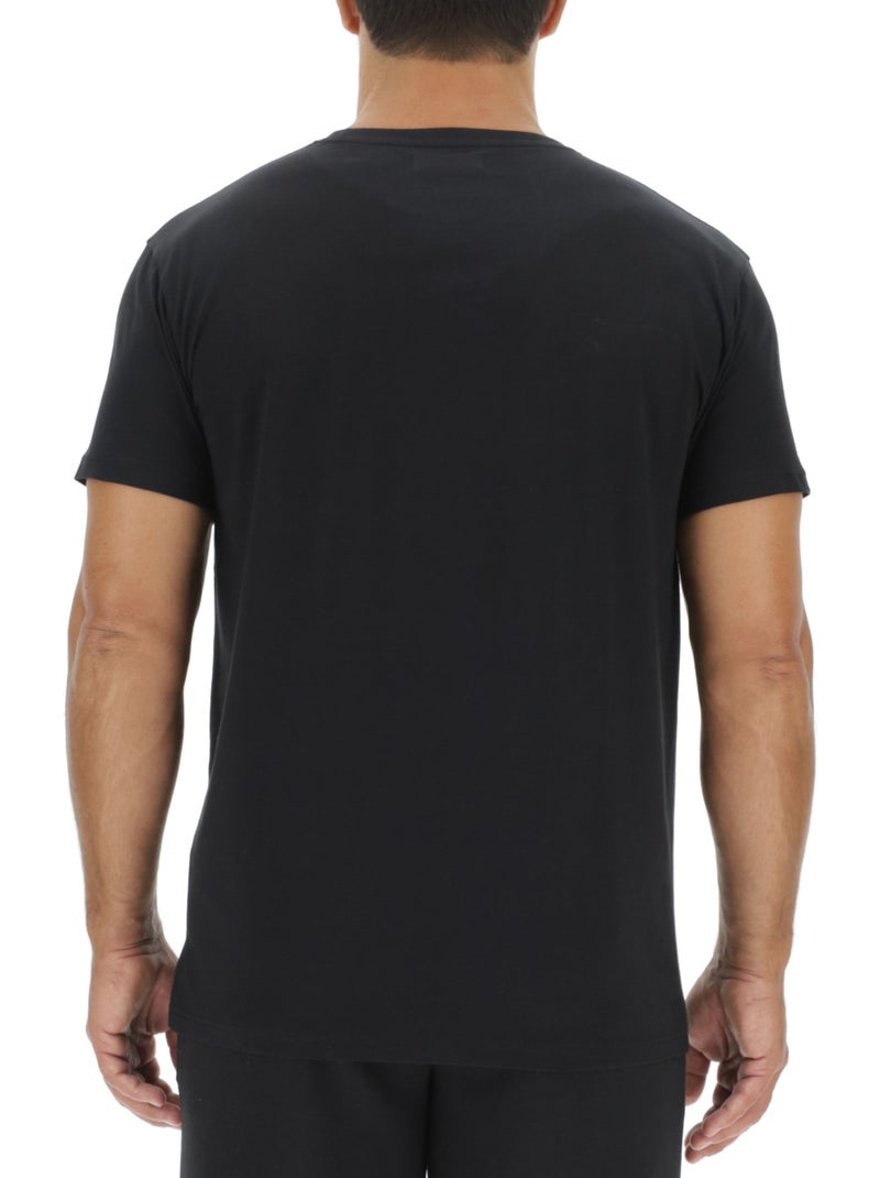 Set van 3 effen katoenen t-shirts met ronde hals voor heren en opdruk op de borst. Zwart - Kiabi