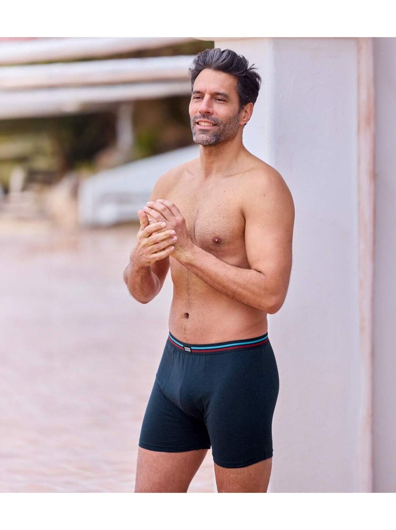 Set van 3 effen stretch-boxershorts - ATLAS FOR MEN Blauw Rood Blauw - Kiabi