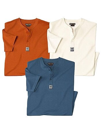 Set van 3 effen T-shirts met Henley kraag - ATLAS FOR MEN