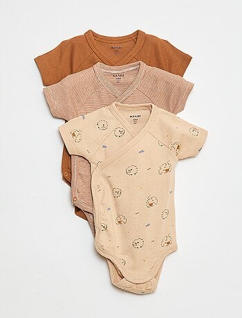Set van 3 gekruiste meegroei-bodysuits met korte mouwen
