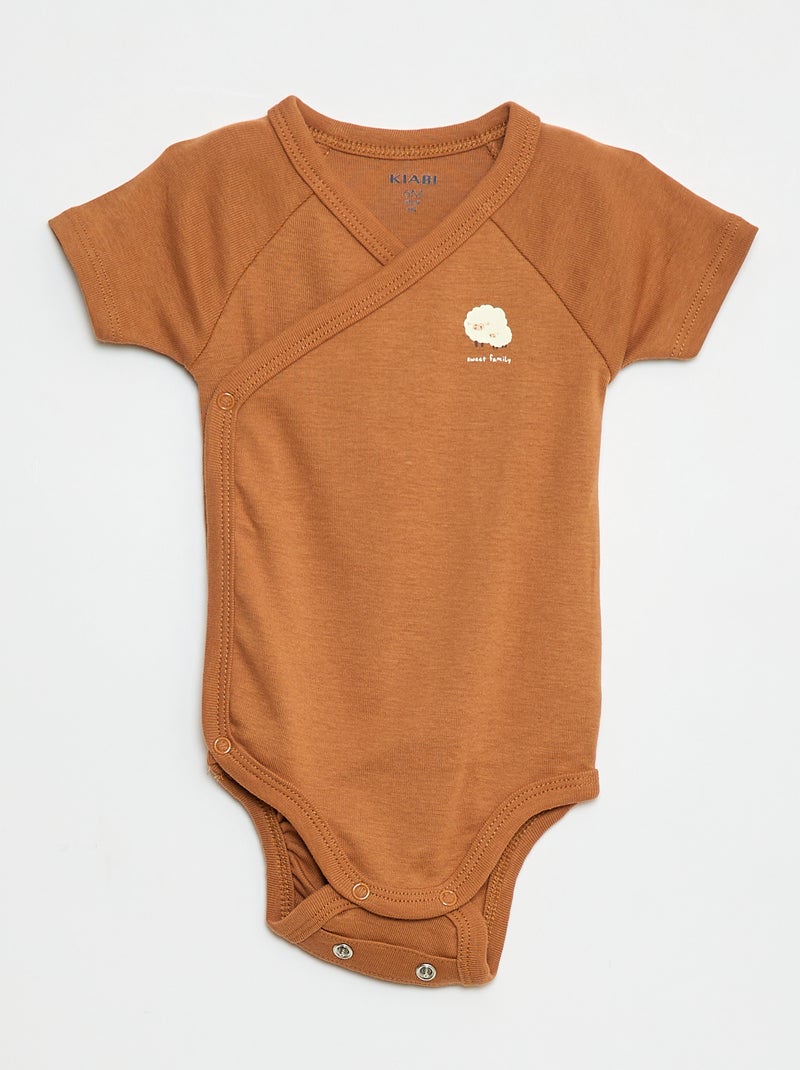 Set van 3 gekruiste meegroei-bodysuits met korte mouwen Biege - Kiabi