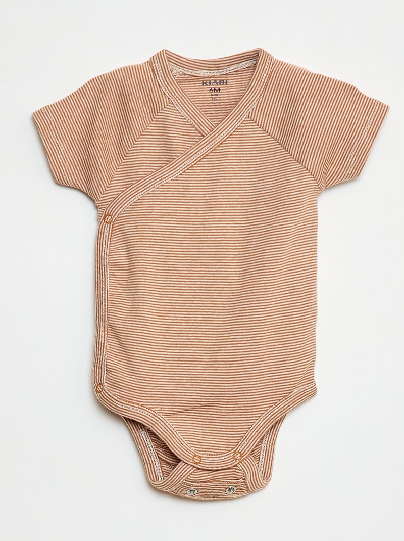 Set van 3 gekruiste meegroei-bodysuits met korte mouwen Biege - Kiabi