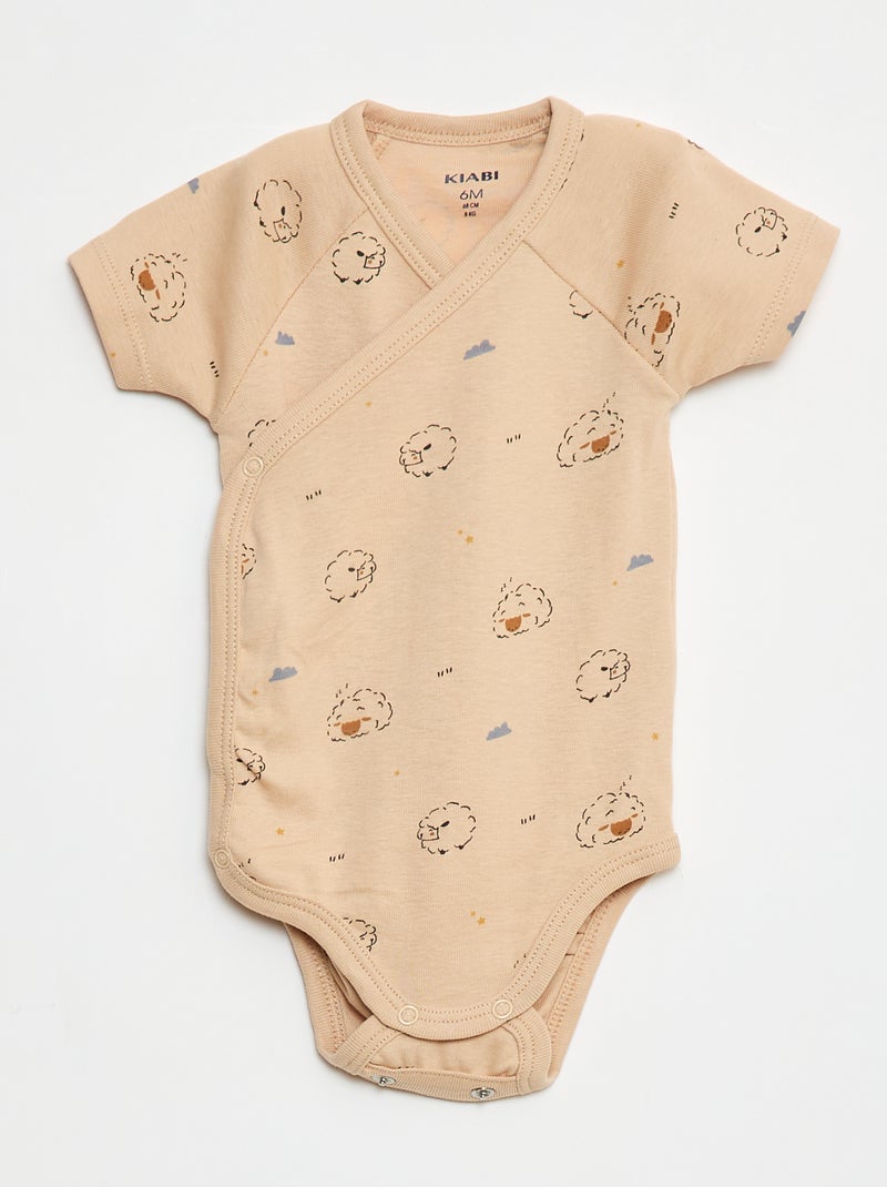 Set van 3 gekruiste meegroei-bodysuits met korte mouwen Biege - Kiabi