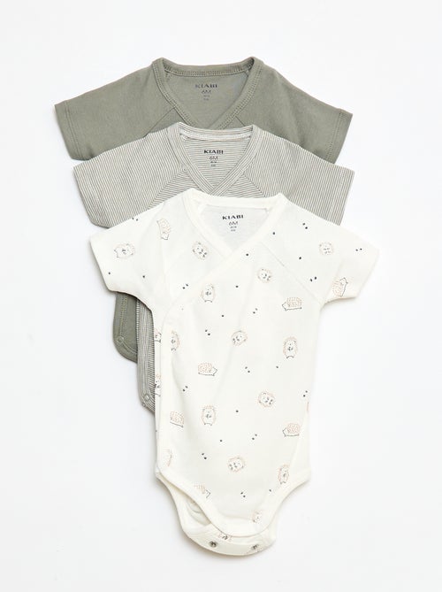 Set van 3 gekruiste meegroei-bodysuits met korte mouwen - Kiabi