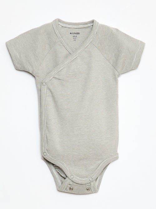 Set van 3 gekruiste meegroei-bodysuits met korte mouwen - Kiabi