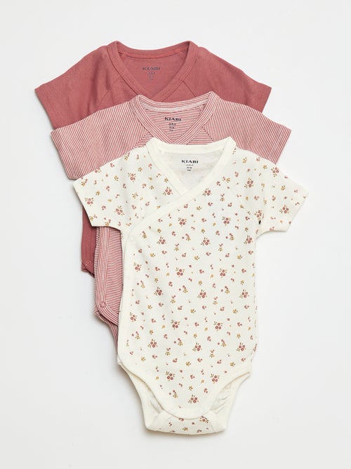 Set van 3 gekruiste meegroei-bodysuits met korte mouwen - Kiabi Set van 3 gekruiste meegroei-bodysuits met korte mouwen - Kiabi