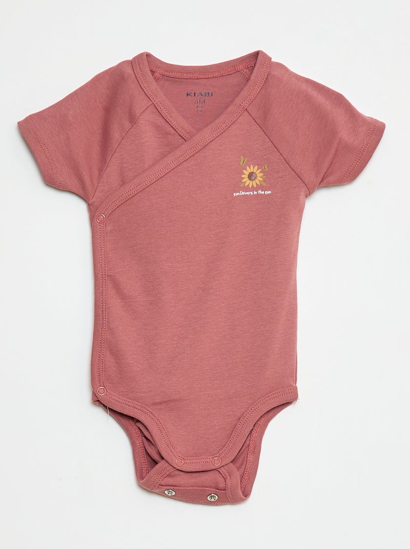 Set van 3 gekruiste meegroei-bodysuits met korte mouwen Rose - Kiabi