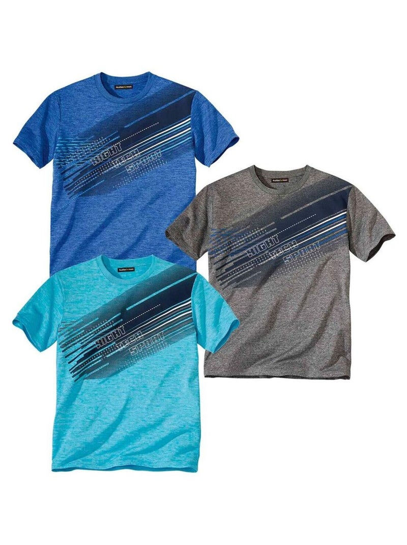 Set van 3 gevlamde T-shirts Sporting - ATLAS FOR MEN Blauw Grijs Blauw - Kiabi